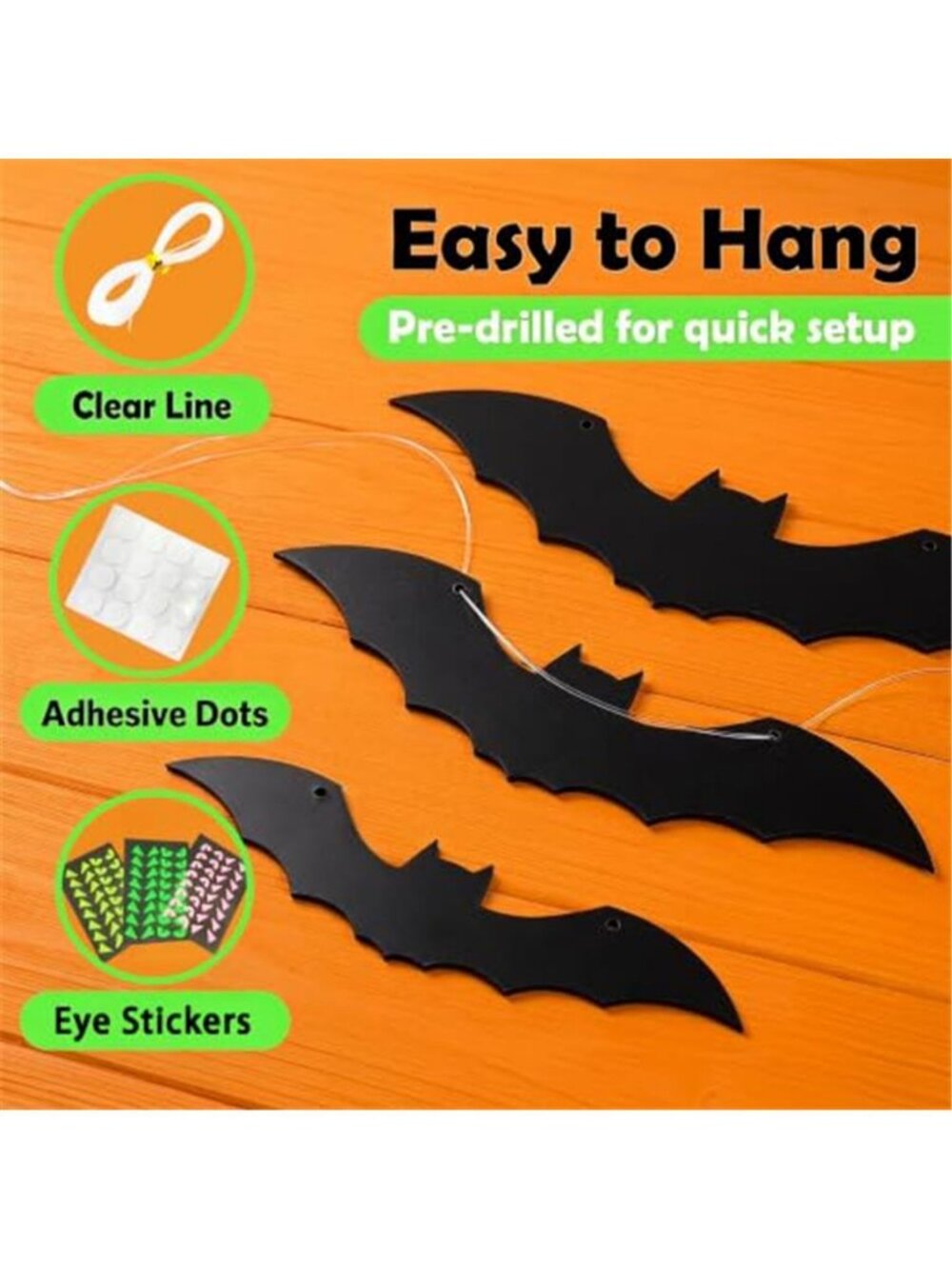 18 Black Halloween Bat Yard Decorations with Glow-in-the-Dark Eyes - Picture 3 of 7